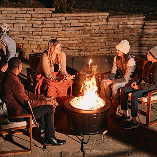 TIKI Brand Reunion Smokeless Fire Pit | Large Wood Burning Outdoor Fire Pit, Great for Large Gatherings - Includes Starter Pack, Modern Design with Removable Ash Pan, 27.5x27.5x20 in, Black
