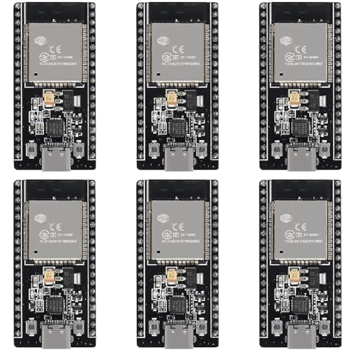 6 Pieces of ESP32-DevKitC-32 Development Board modules(ESP-32D,ESP-32 CP2012 USB C with 38 pins),Supporting STA/AP/STA+AP, with WiFi+Bluetooth Dual-core and Type-C Interface.