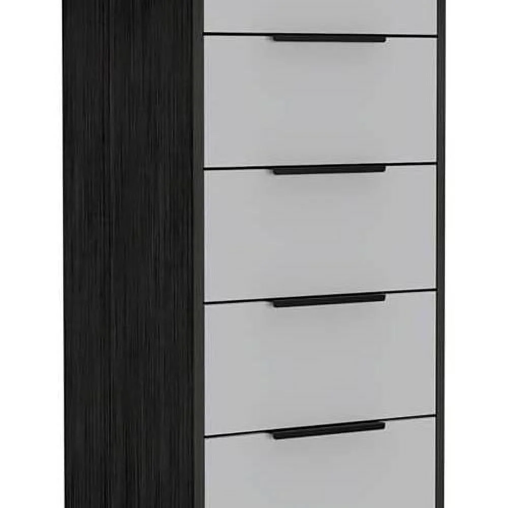 Modern 5-Drawer Engineered Wood Dresser In Smoky Oak/White