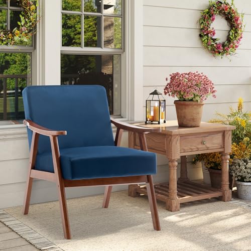 Rovibek Upholstered Accent Chair with Arms - Mid Century Modern Accent Chairs with Wood Frame, Upholstered Arm Chairs with 5.9in Thick Foam, Beige Occasional Chair, Set of 2