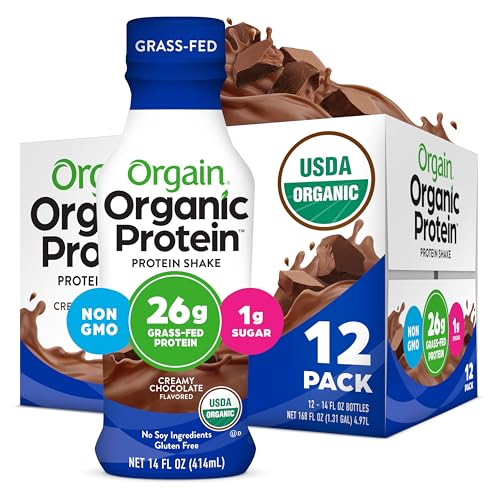 Orgain Organic Protein Shake, Grass Fed Dairy, Creamy Chocolate - 26g High Protein Whey Shake, Ready to Drink, Gluten Free, No Soy Ingredients, No Sugar Added, 14 Fl Oz (Pack of 12)