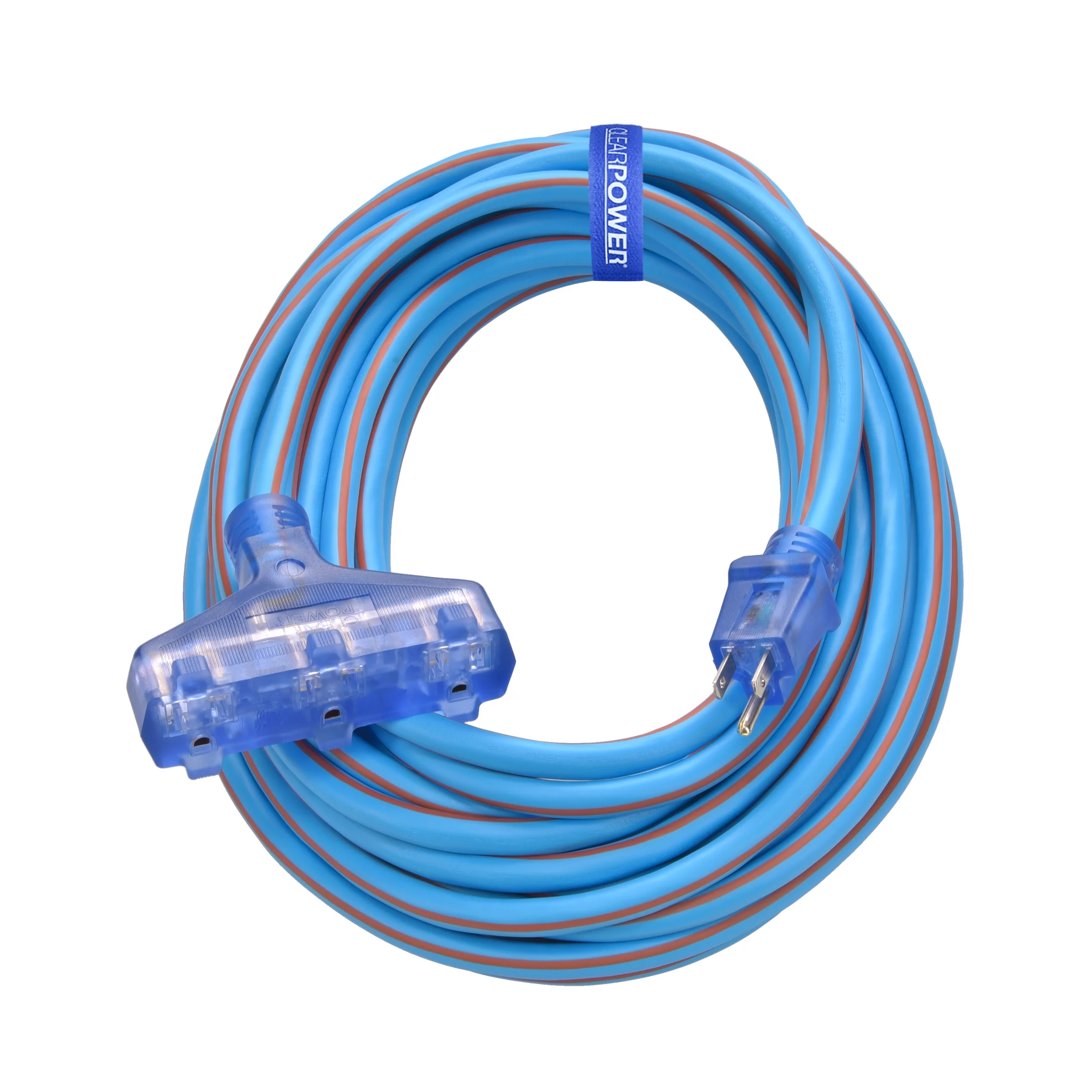 Clear Power 12/3 SJEOW 50 ft 3-Outlet Extension Cord with Lighted Connector, CP10096