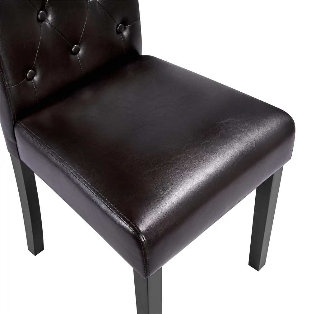 Topeakmart 2pcs Tufted Padded Faux Leather Dining Chair Kitchen Chair with Solid Wood Legs, Brown