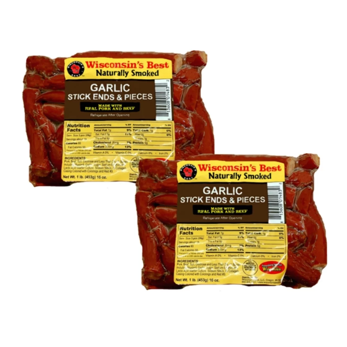 WISCONSIN'S BEST - 100% Beef Meat Snacks -JALAPENO CHEDDAR CHEESE Ends and Pieces Snack Stick Pack. 100% Wisconsin Cheddar Cheese, High Protein, Low Carb, Keto Friendly, 2 lbs. (2-16 oz. Packages)