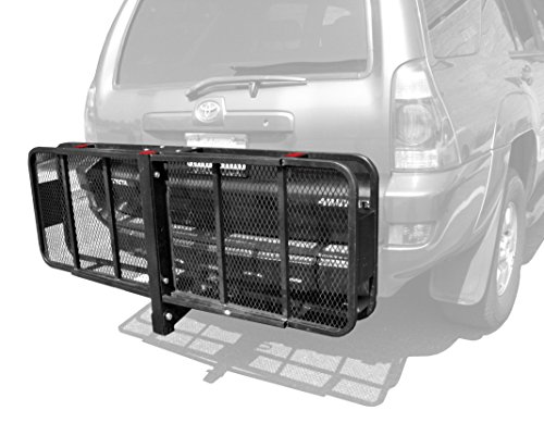 MaxxHaul 70103 500 lb. Capacity Steel Hitch Mount Folding Cargo Carrier Mesh Basket Fits 2 inch Hitch Receiver 60 x 21 x 6.5 in For Car SUV Pickup Truck Van Camping Traveling