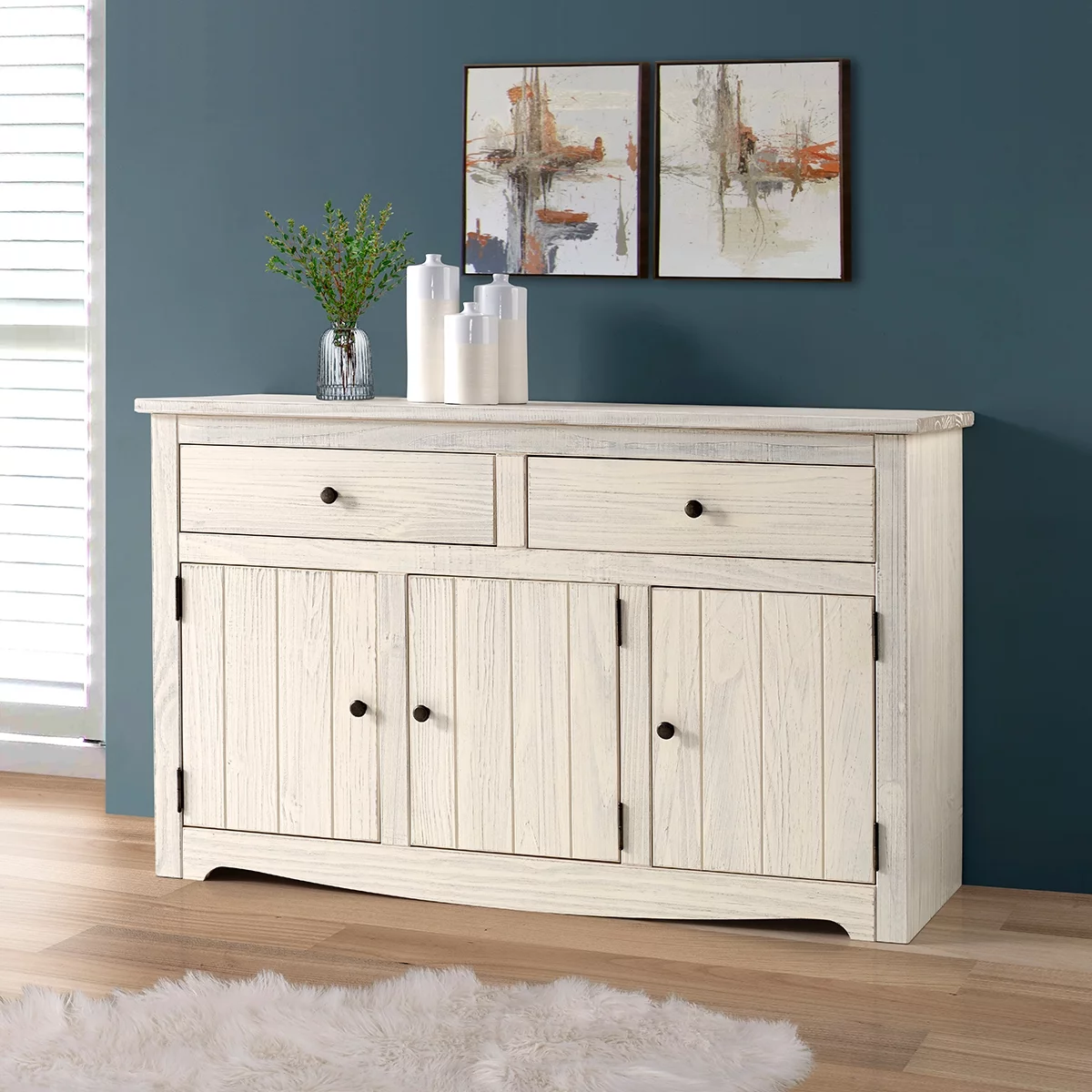 Wood Buffet Sideboard White Distressed | Furniture Dash CAD916