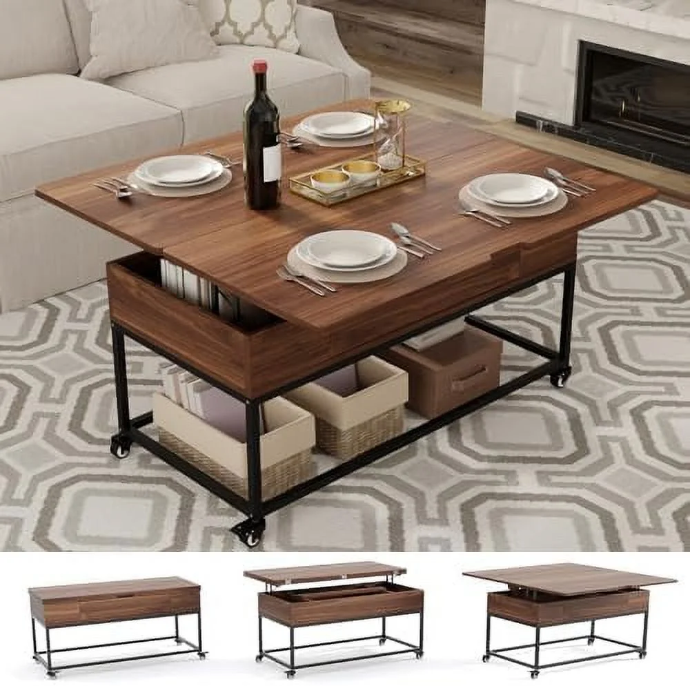 Lift Top Coffee Table  3in1 Folding Rolling Coffee Table with  Drawer Push Opening  Metal Frame Wood Coffee Table for Living Room Tabletop Dining Table Reception  Apartment/Office