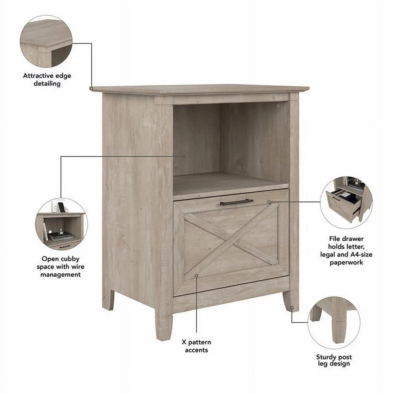 Urbanpro Lateral File Cabinet with Shelf in Washed Gray - Engineered Wood