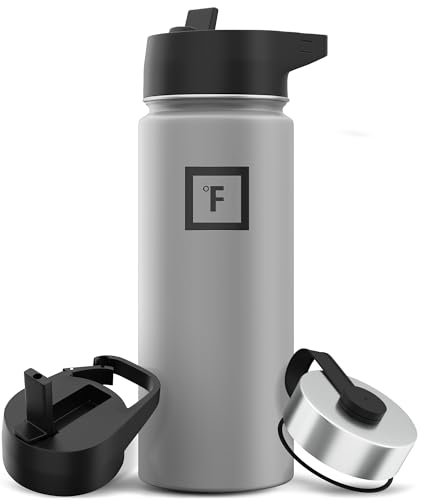 IRON °FLASK Camping & Hiking Hydration Flask with 3 Lids - Stainless Steel, Double Walled & Vacuum Insulated Water Bottle - Leak Proof & BPA Free (Midnight Black, Straw - 40 oz)