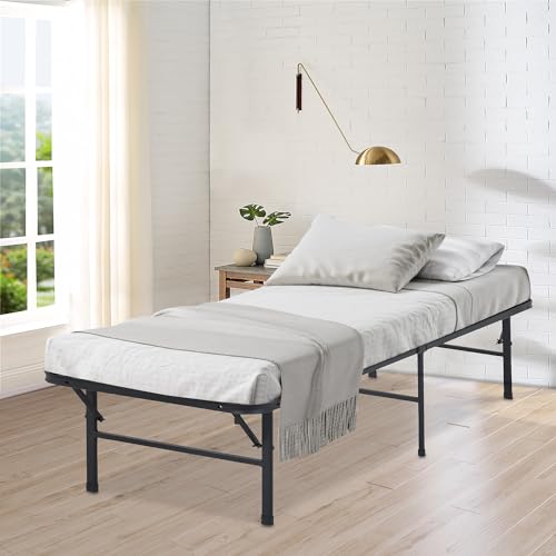 Folding Bed Frame Metal Platform Bed Frame Twin Size 14.2 Inch Mattress Foundation Classic Heavy Duty Steel Slat Easy Assembly Noise-Free for Home,Black(Twin)