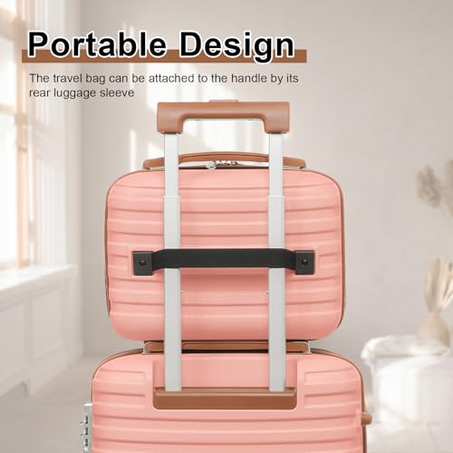 Joyway Carry On Luggage 20 Inch Expandable Suitcase with Spinner Wheel, 4 Piece Hard Shell Luggage Set with TSA Lock(White brown)