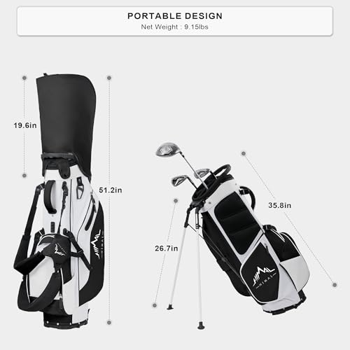 Lightweight Golf Stand Bag with 5 Way Full-Length Dividers, Semi-Concealed Stand, Folding Base, Adjustable Dual Straps and 8 Pockets
