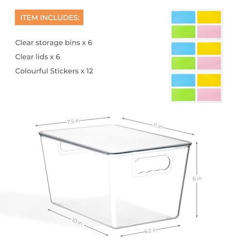 6 Pack Clear Stackable Storage Bins, Plastic Toy Organizers and Storage with Lids, Toy Bins for Kids Organizer, Storage Container for Organizing for Playroom, Toy Storage Organizer Holds Toys(6)