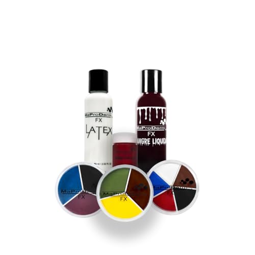 Fx Liquid Blood Kit, Liquid Latex, Artificial Coagulated Blood for Makeup and 3 Carousel FX Halloween Kit, Red FX