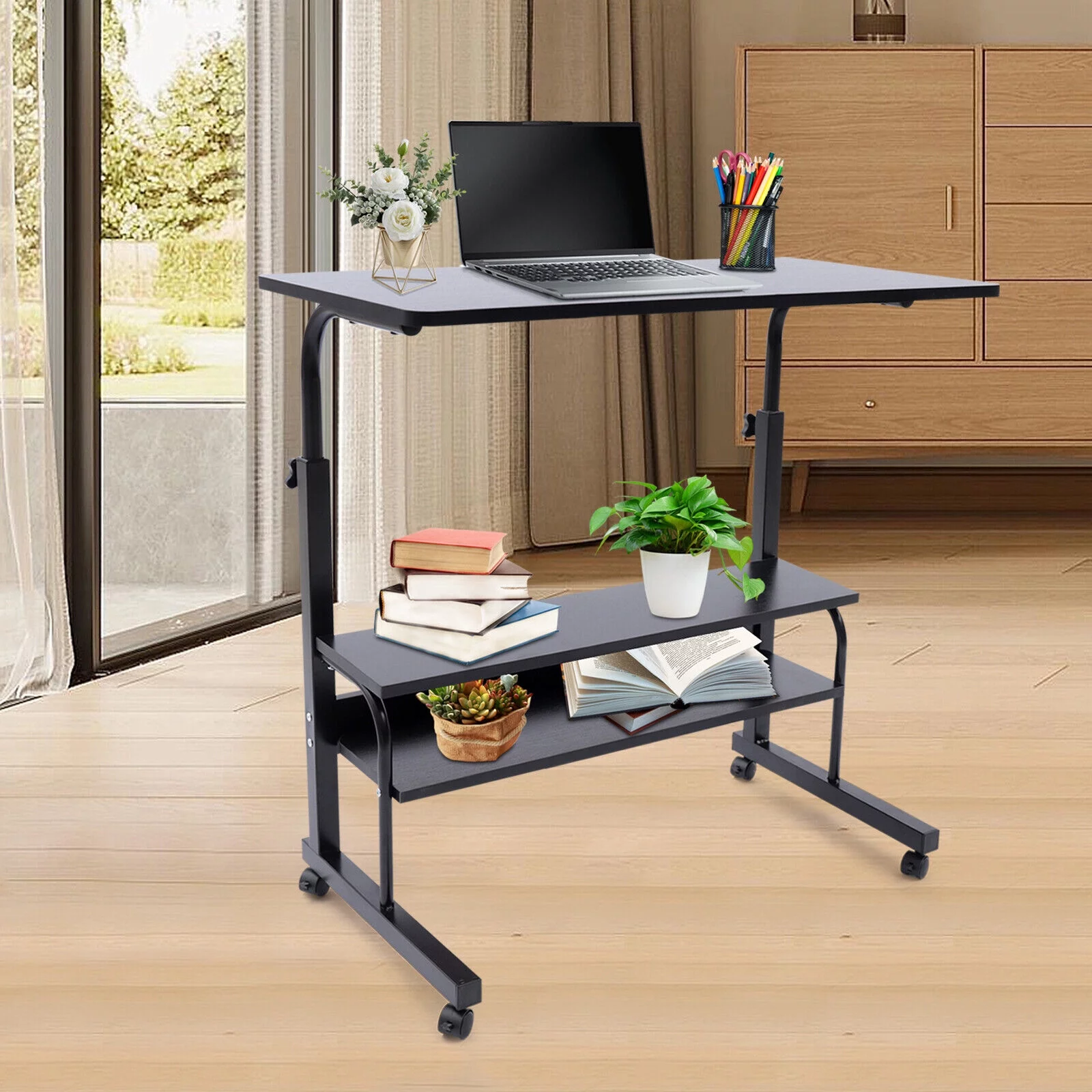 TFCFL Adjustable Height Desk ,double layer Laptop Desk Overbed Table Stand with Wheels