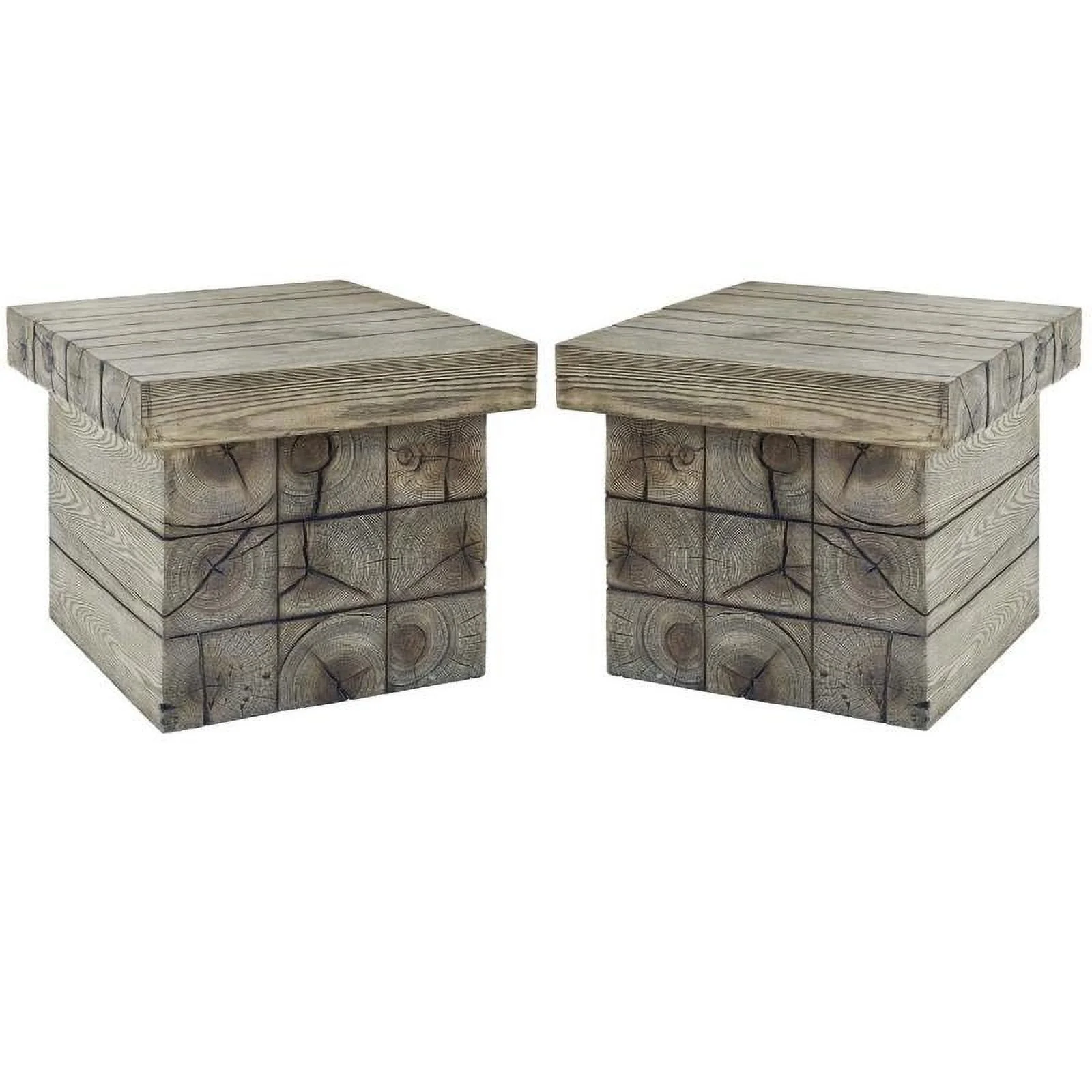 Home Square Rustic Coastal Outdoor Side Table in Light Gray - Set of 2
