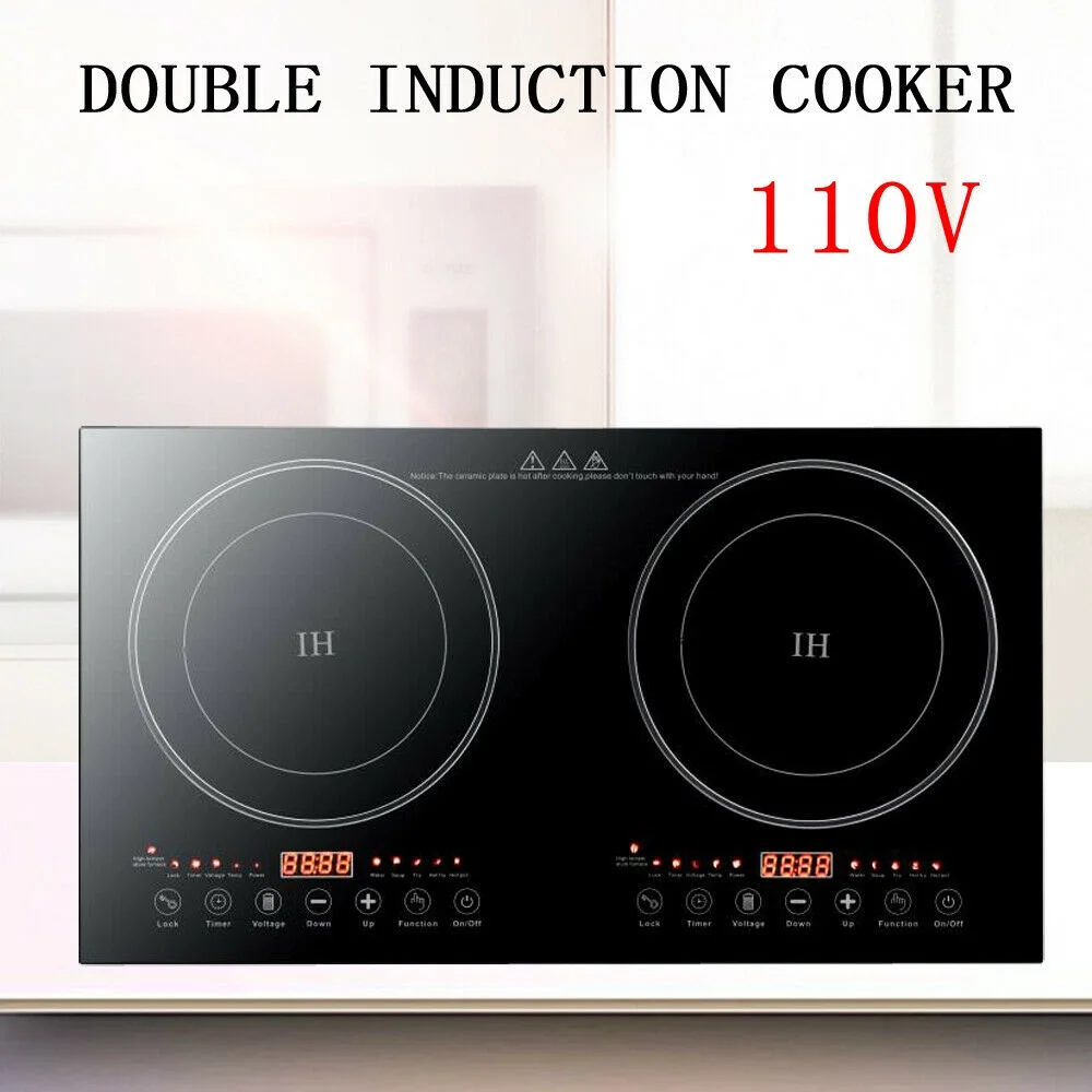 TFCFL Electric Double Induction Cooker Portable Electric Dual Induction Cooker Digital Cooktop Countertop Double Burner Suitable for Cast Iron, Stainless Steel Cookware 2200W