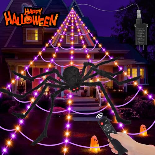 Halloween Decorations Spider Web Outdoor: Halloween Spider Web Lights 250 Purple LED Lights 59