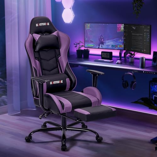 ECOTOUGE PC Massage Gaming Chair with Footrest Ergonomic Office Desk Chair Racing PU Leather Recliner Swivel Rocker with Headrest and Lumbar Pillow, Blue