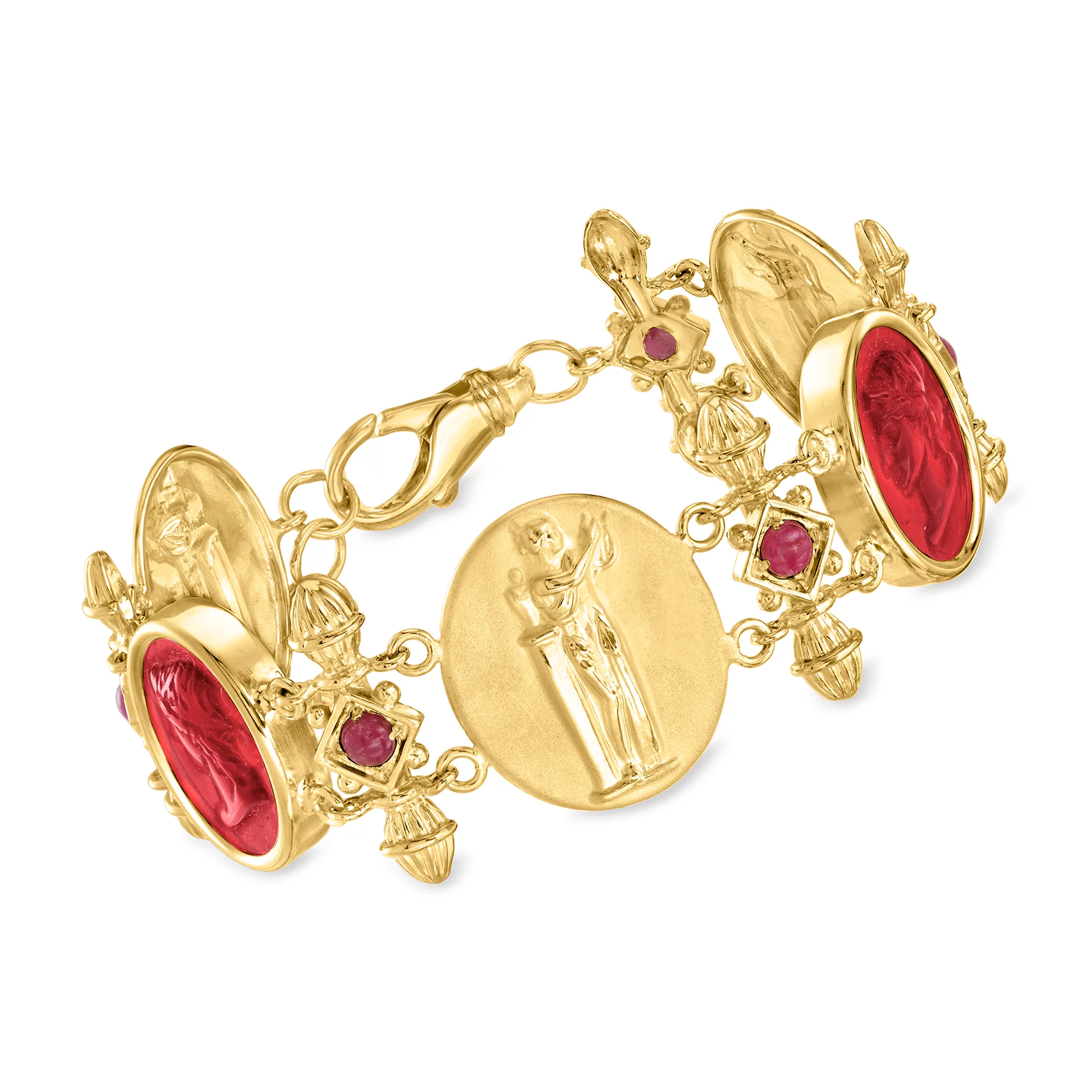 Ross-Simons Italian Tagliamonte Red Venetian Glass Bracelet With 1.00 ct. t.w. Rubies in 18kt Gold Over Sterling, Women's, Adult