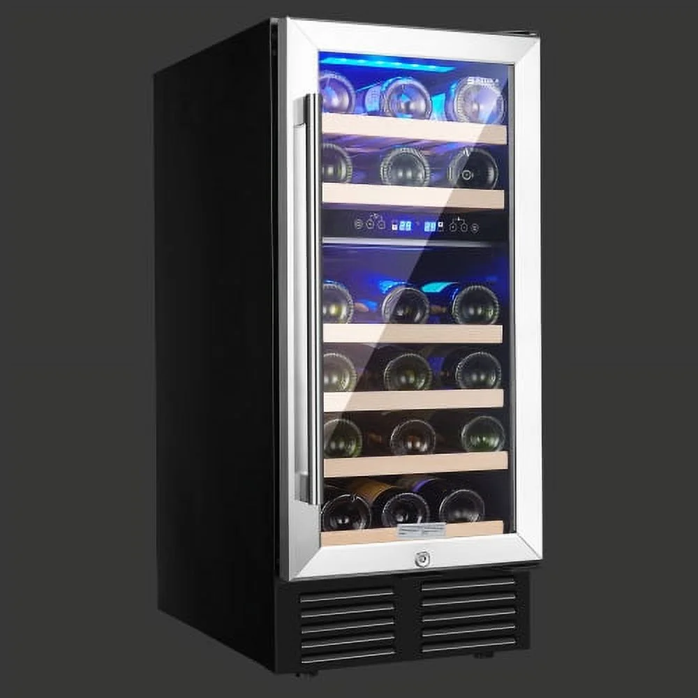 RIGO 15 Dual Zone Inch Wine Cooler Refrigerators 28 Bottle Fast Cooling Low Noise Wine Fridge with Professional Compressor Stainless Steel, Digital Temperature Control Screen Built-in or Freestandin