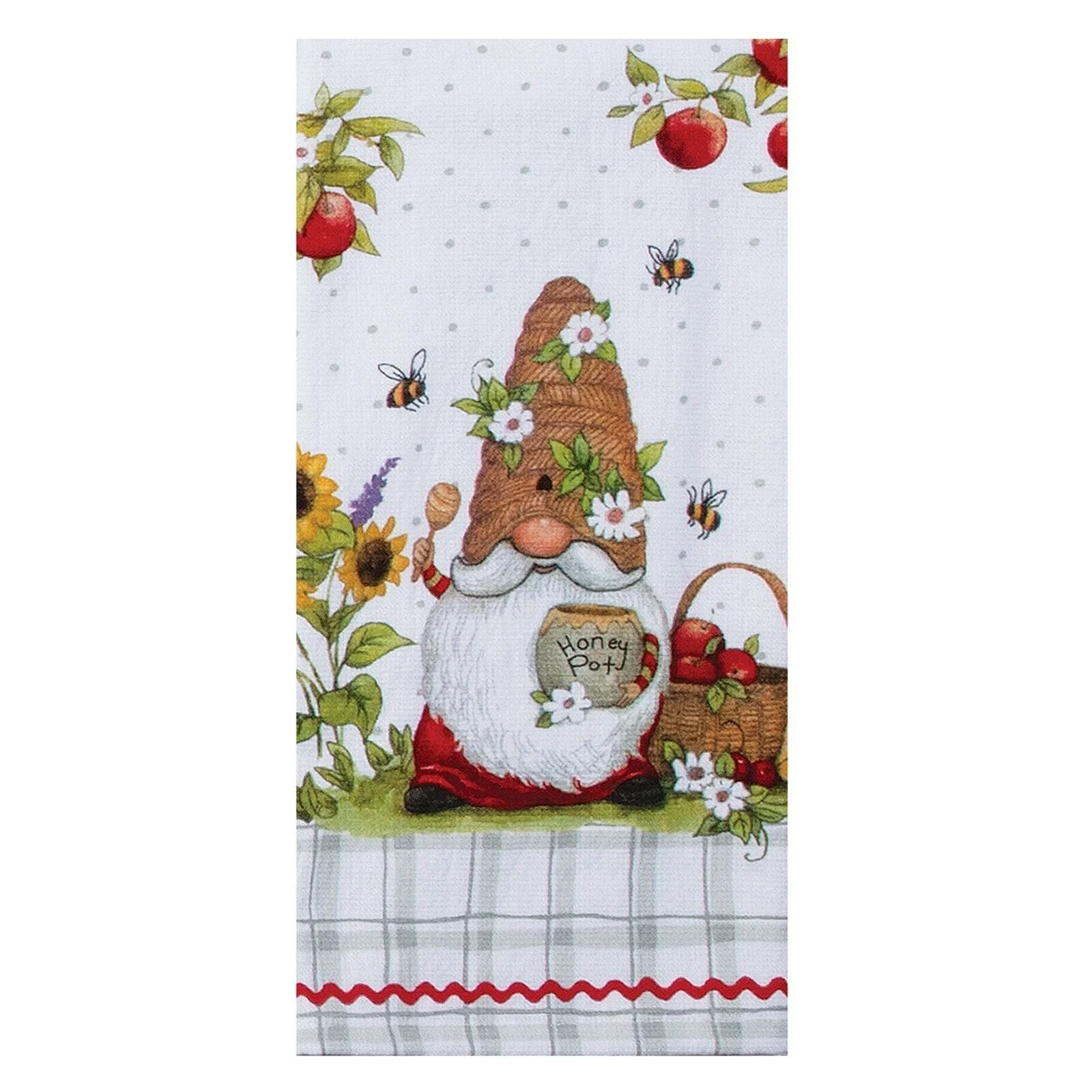Set of 2 GARDEN BEE GNOME Honey Pot Terry Kitchen Towels by Kay Dee Designs