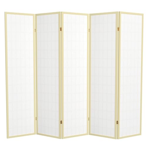 Red Lantern 6 ft. Tall Window Pane Shoji Screen-Natural-4 Panels Room Divider