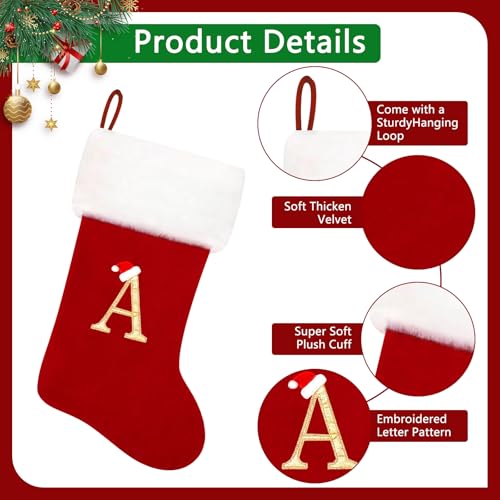 20 Inches Red Velvet with White Super Soft Plush Cuff Christmas Stockings, Xmas Personalized Embroidered Pets Paw Stockings for Family Holiday Decorations and Xmas Tree Fireplace