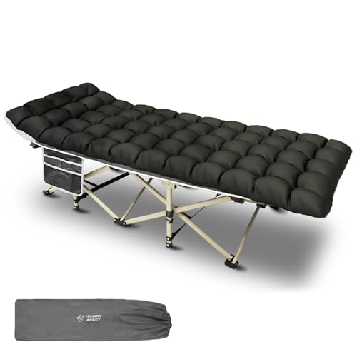 YELLOW JACKET Camping Cot with Mattress for Adults, Folding Sleeping Cot 600lbs Max Load, Portable Camping Cot with Carry Bag, 28