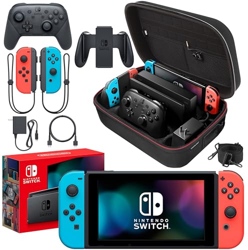 Nintendo Switch Gaming Console with Neon Blue/Neon Red Joy-Con and Signature Series Multi-Player Bundle