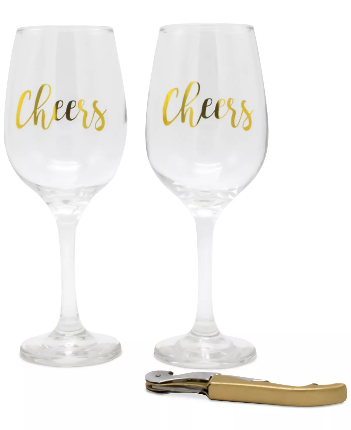 Tmd Holdings Cheers! Hostess Set with Opener & 2 Stemmed Wine Glasses