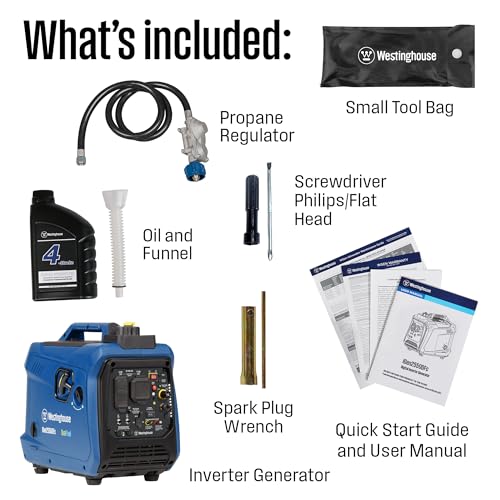 Westinghouse 2550 Peak Watt Super Quiet & Lightweight Portable Inverter Generator, RV Ready 30A Outlet, Gas and Propane Powered, CO Sensor, Parallel Capable, Long Run Time