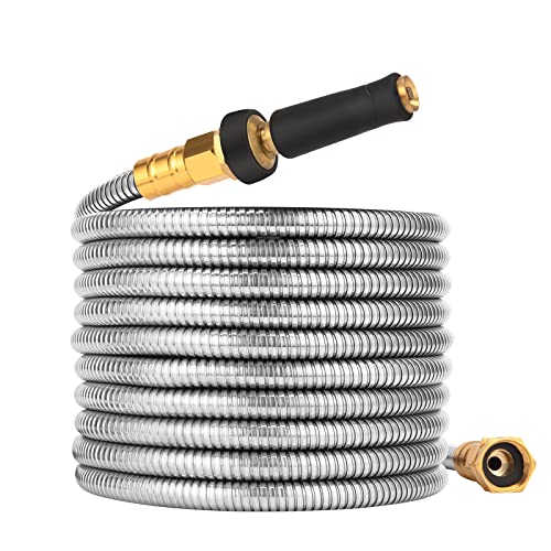 100 FT Garden Hose Expandable - 304 Stainless Steel Water Hose 100 FT - Heavy Duty Flexible Kink Free Hose, no Bite