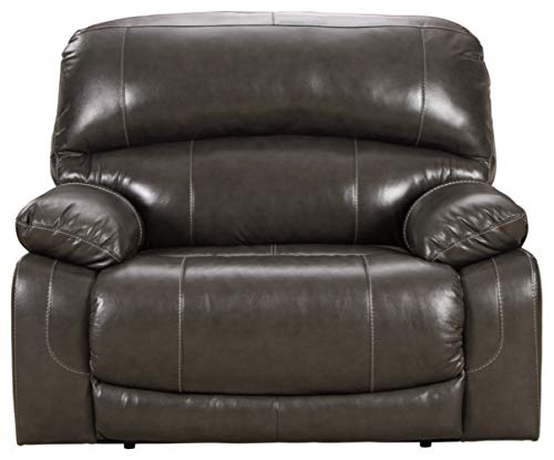 Signature Design by Ashley Jesolo Modern Faux Leather Manual Pull Tab Double Reclining Sofa, Dark Brown