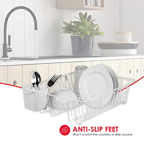 Home Basics Vinyl Coated Wire Dish Drying Rack with Square Utensil Holder, (Black) Countertop Dish Drainer | Padded Feet to Protect Countertops | Dual Side Drinkware Space