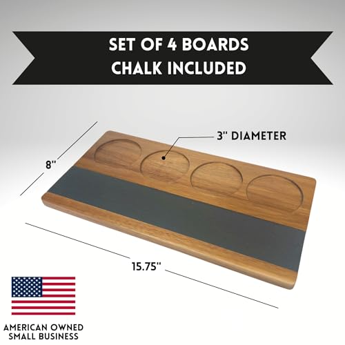 Wooden Flight Board Set – Wine, Beer, Whiskey, Mimosa, and Cocktail Tasting Tray – Acacia Wood Serving Board with Slate Chalkboard – Home Bar & Entertaining Gift (Set of 4, 16x8 inches)