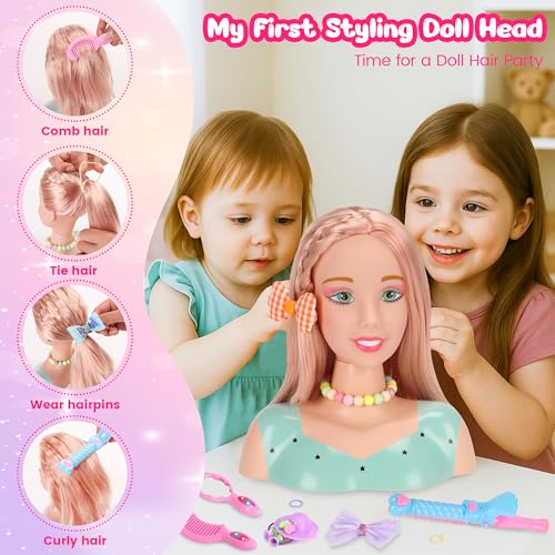 41PCS Deluxe Pretend Play Hair Styling Doll Styling Head Makeup for Girl Kid, Lovely Beauty Stylist with Crown Hairdryer Curling Iron Hairpins Powder Lipstick Kit Birthday Gift for 3+ Girl