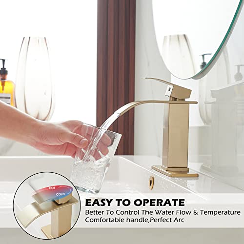 BWE Vessel Sink Faucet Modern Waterfall Chrome Single Hole Bathroom Faucet Single Handle with Pop up Drain Without Overflow Assembly Vanity Basin Bath Sink Faucets Mixer Tap