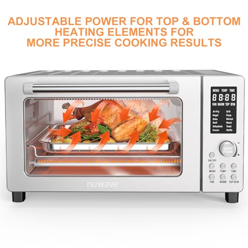 Nuwave Bravo Air Fryer Toaster Smart Oven, 10-in-1 Countertop Convection, 1800 Watts, 21-Qt Capacity, 50°-450°F Temp Controls, Top and Bottom Heater Adjustments 0%-100%, PFAS Free, Stainless Steel