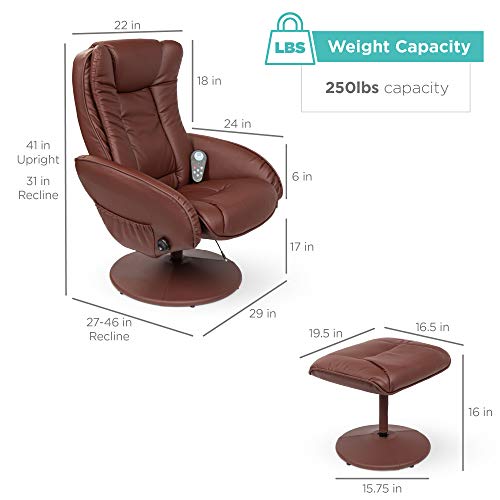 Best Choice Products Faux Leather Electric Massage Recliner w/Stool Footrest Ottoman, Remote Control, 5 Heat & Massage Modes, Side Pockets - Brown