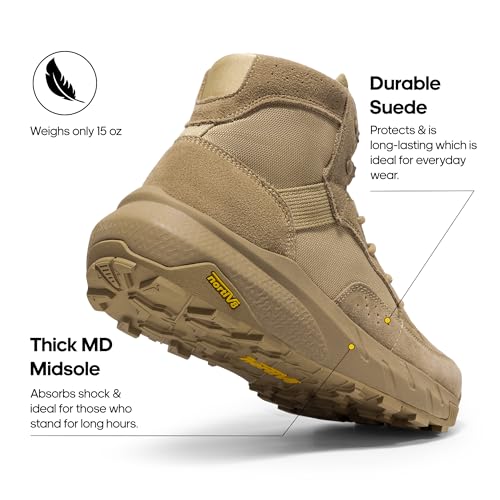 NORTIV 8 Men's Lightweight Casual Work Boots Leather Military Outdoor Hiking Motorcycle Combat Boots