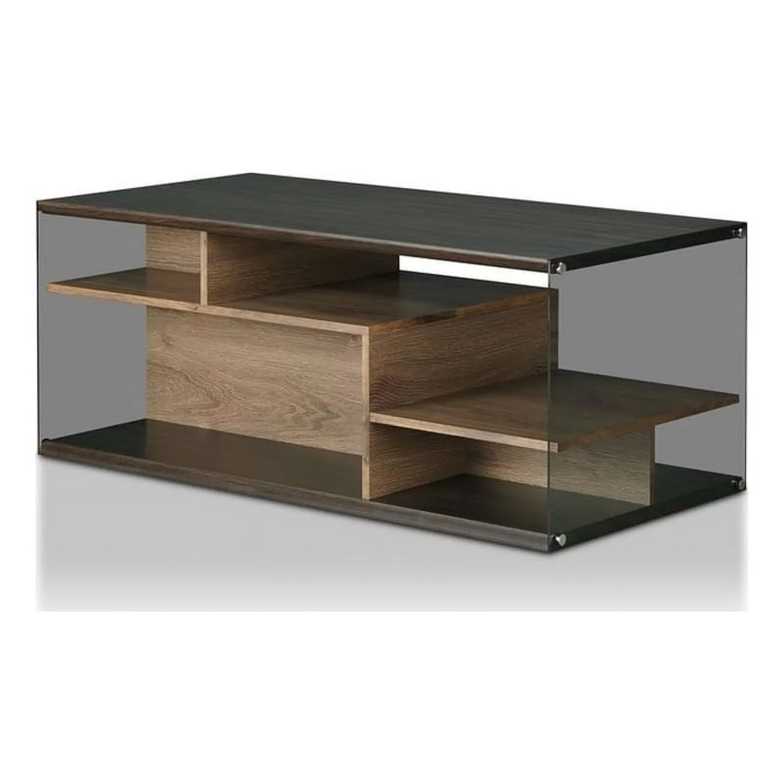 Bowery Hill Geometric Design Modern Wood Storage Coffee Table in Oak