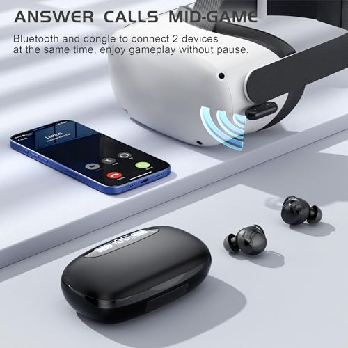 IAMJOY Gaming Earbuds, 20ms Ultra-Low Latency Wireless Earbuds, 90H Playtime, 2.4GHz Dongle & Bluetooth, Noise-Canceling Mic, Compatible with Meta Quest 3/2, PS5/4, Switch, Steam Deck, PC