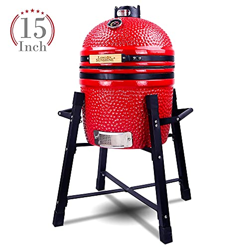 Ceramic Kamado Charcoal BBQ Grill and Smoker, Stainless Steel Grates -15