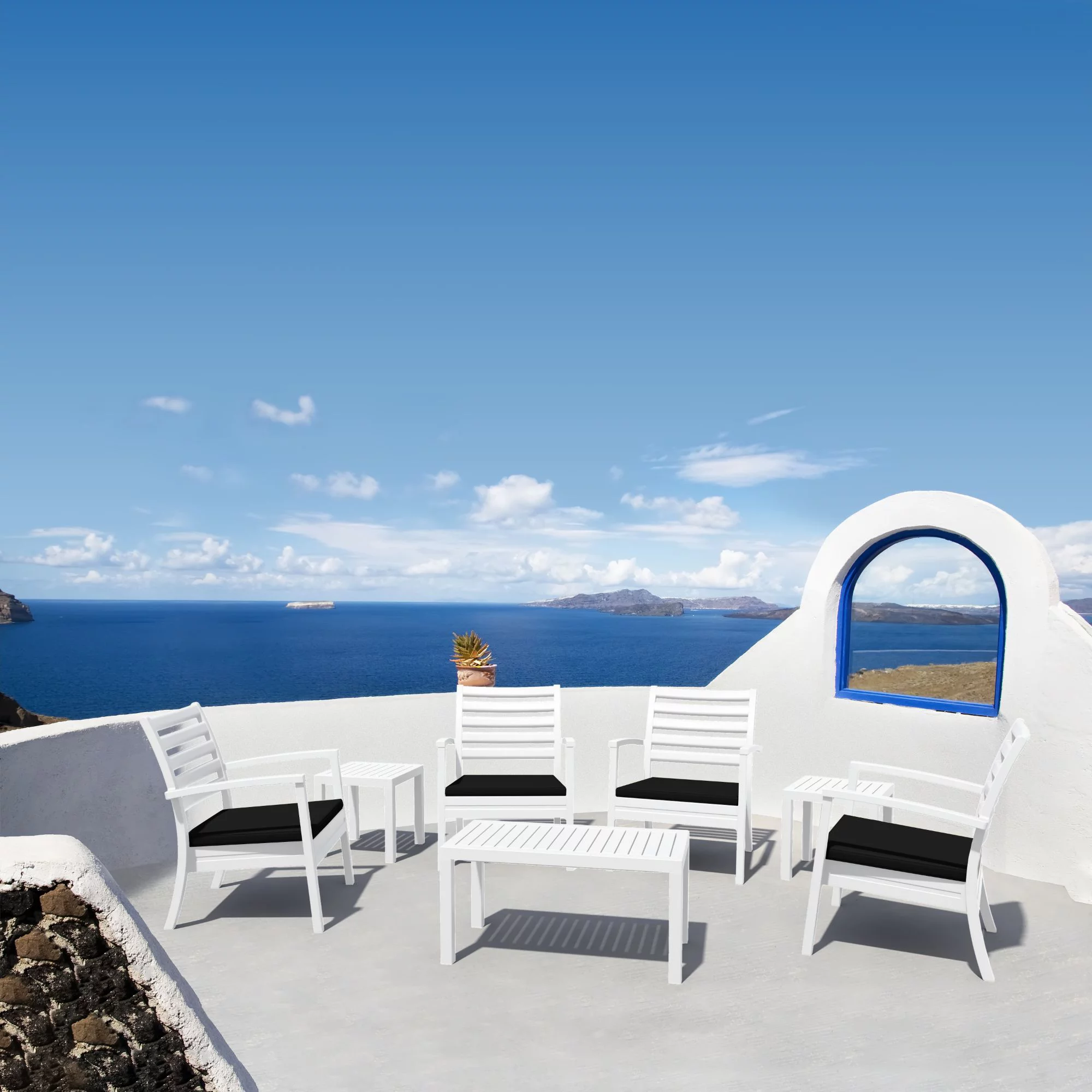 Luxury Commercial Living 7-Piece White and Black Outdoor Patio Seating Set with Cushions 36