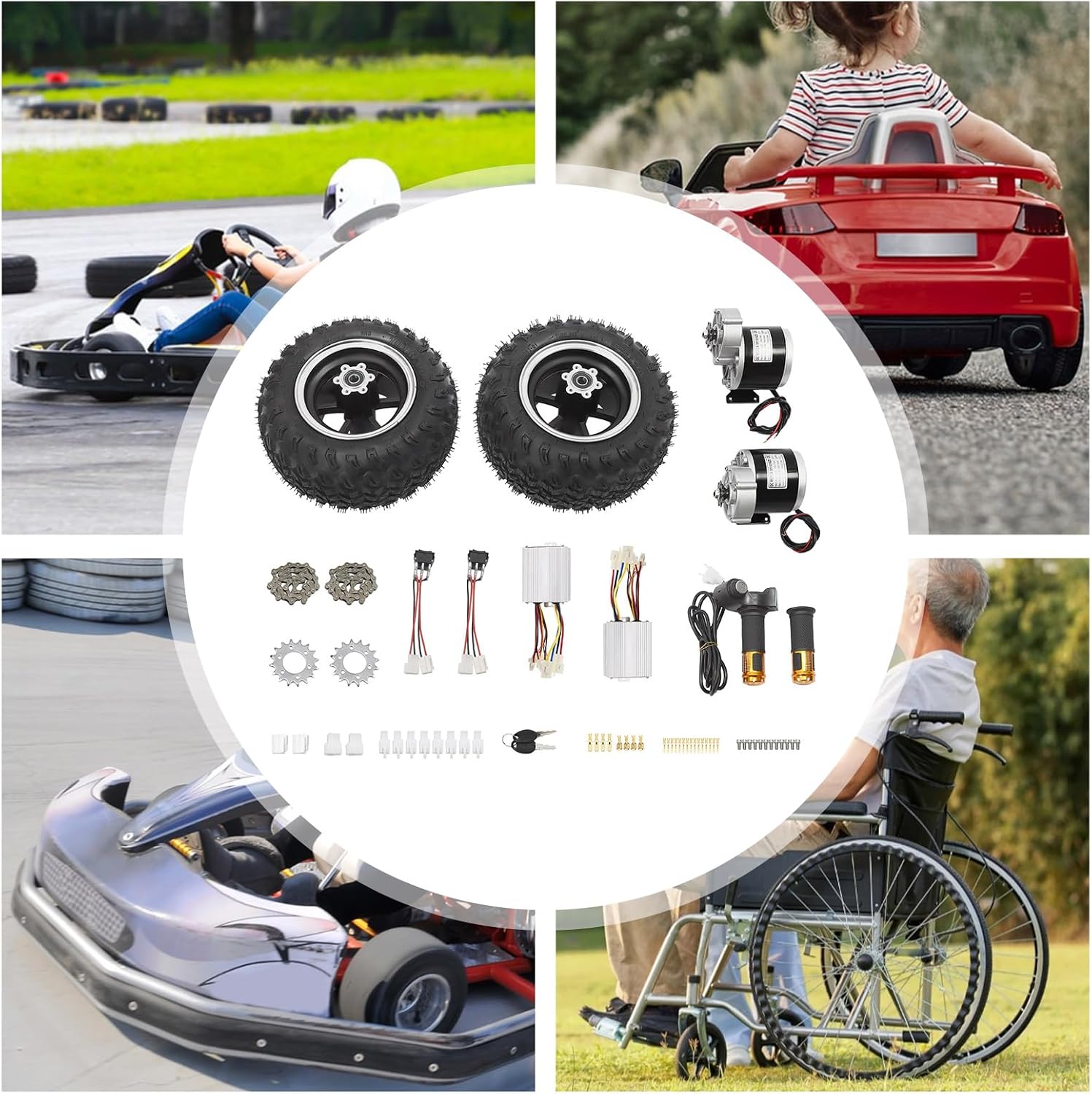 Motor Drive Air Wheel Conversion Kit Dual 350W 36V Brush Gear Motors, Double 10in Wheel Set for Electrical Beach Bike, Wheel Kit with Digital Display Throttle for Electric Cart Bike
