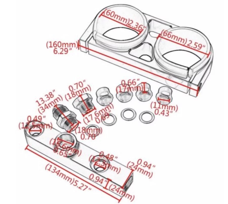 Billet Twin Dual Bosch 044 380lph AEM Fuel Pump Outlet Manifold Mounting Bracket