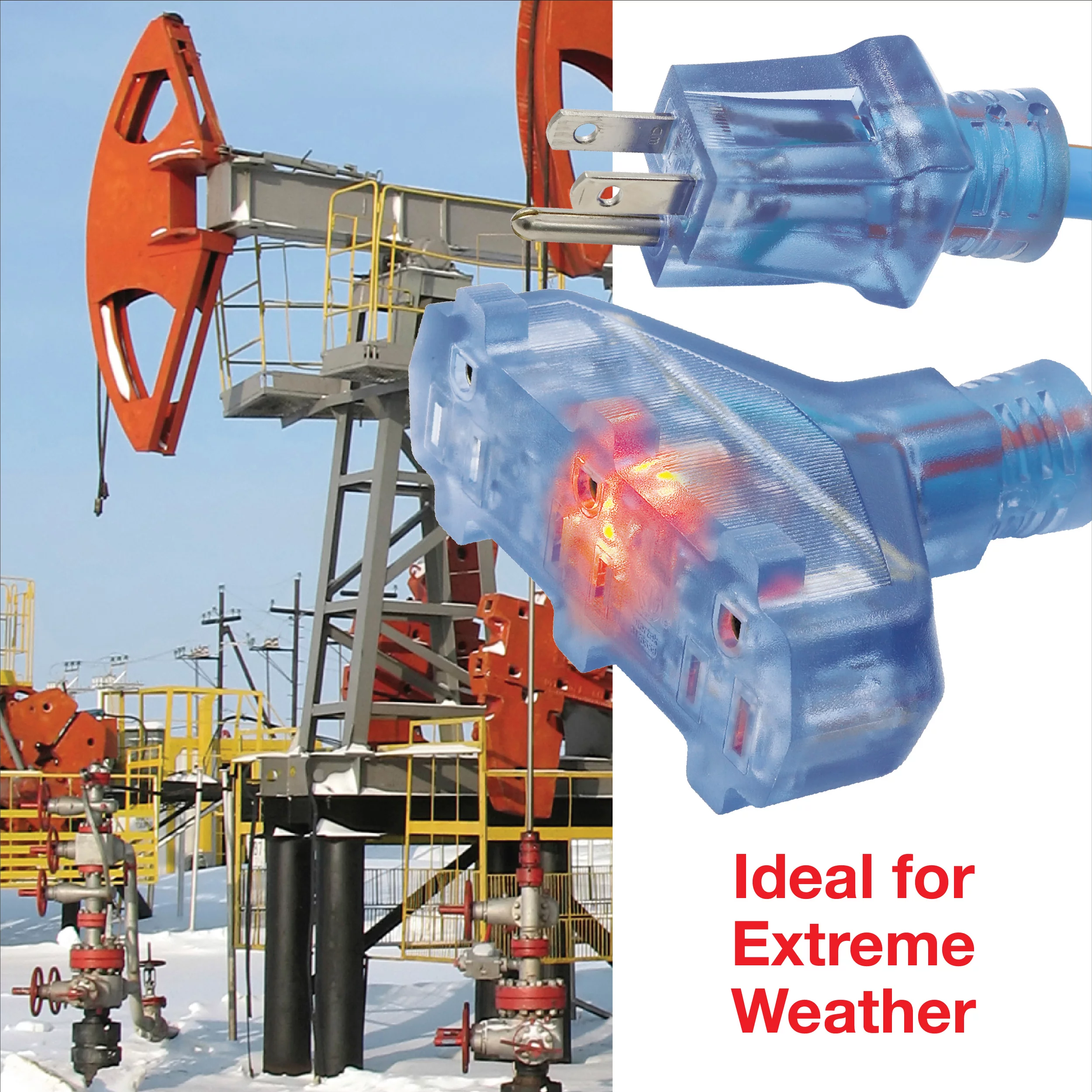 Clear Power 12/3 SJEOW 50 ft 3-Outlet Extension Cord with Lighted Connector, CP10096