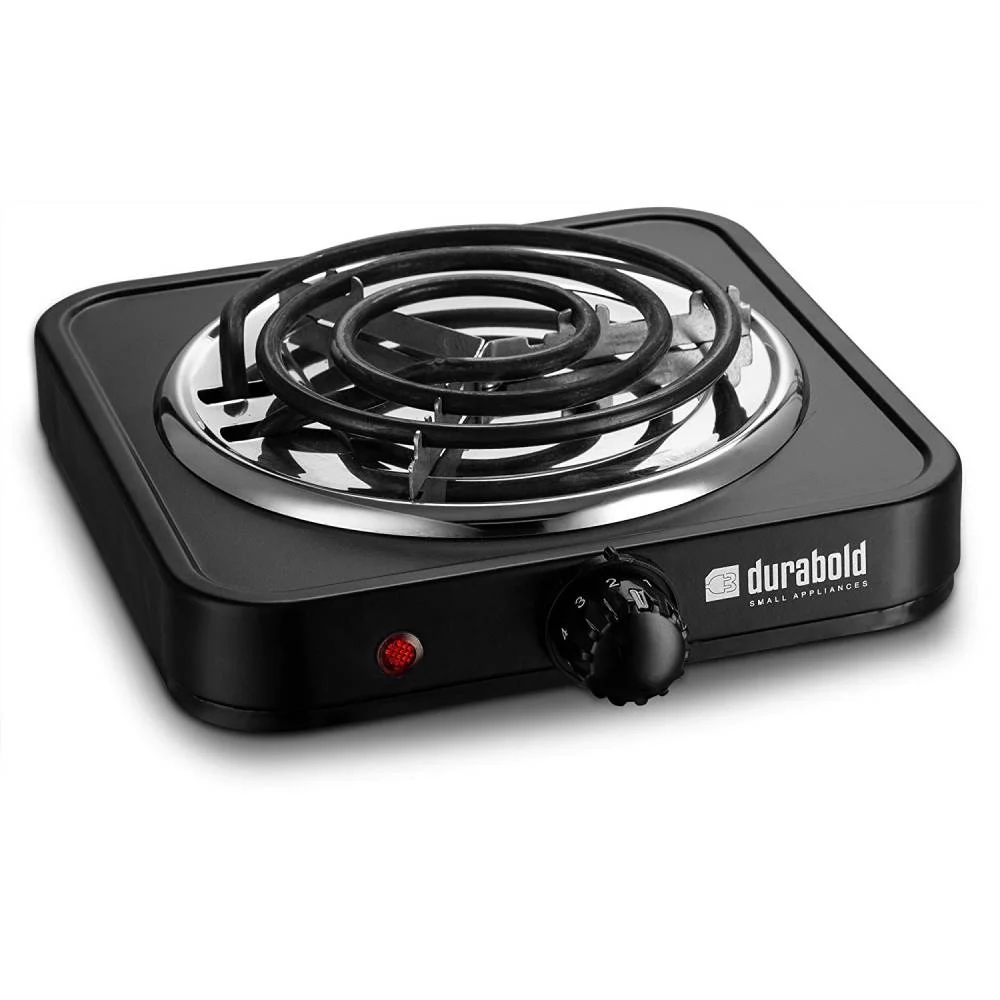 Single Electric Burner 1000W Portable Hot Plate Cast-Iron 7in by Durabold USA, Black