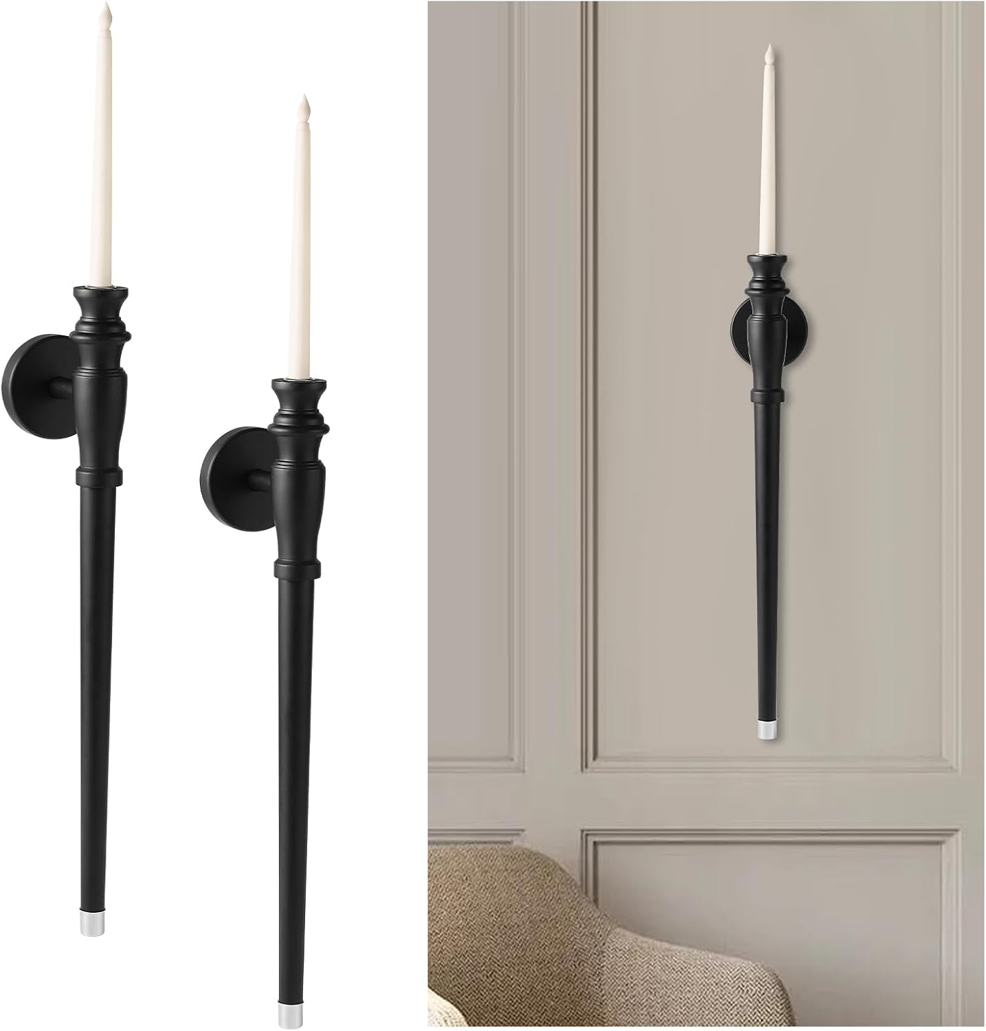 Wall Candle Sconces Set of Two, Wooden Wall Candle Holder. Black Candle Sconces Wall Decor Set of 2. Taper Candle Wall Sconce for Taper Candle. Wall Sconces Set of Two Candle Holders. ZSHLXM